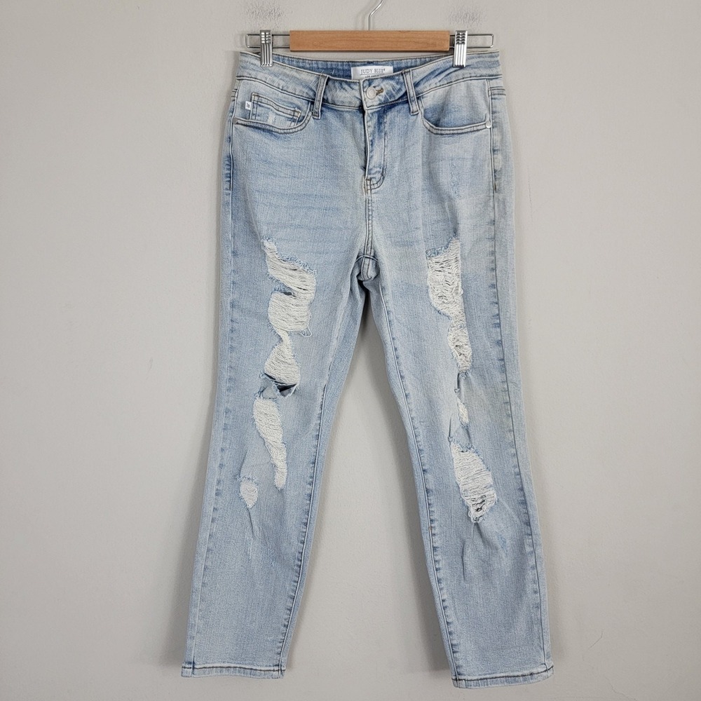 Judy Blue Jeans Womens 9/29 Blue Boyfriend Fit Ripped Distressed Mid‎ Rise